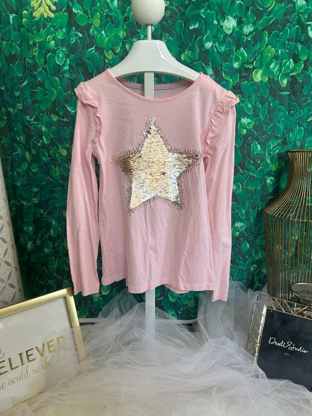 NWOT - Cynthia Rowley Girls' Sequin Star Ruffle Shoulder Long Sleeve Sz 10/12